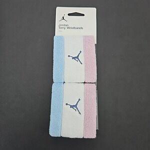 Nike Air Jordan Jumpman Logo Terry Wristbands Pink/White/Sky Blue OSFM New